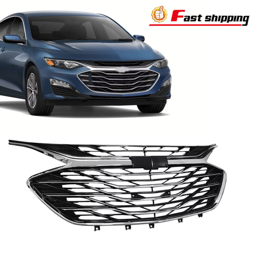 DURAFORCE Front Bumper Upper Lower Grille Black Chrome 3PCS for 2019-2023 Chevrolet Malibu