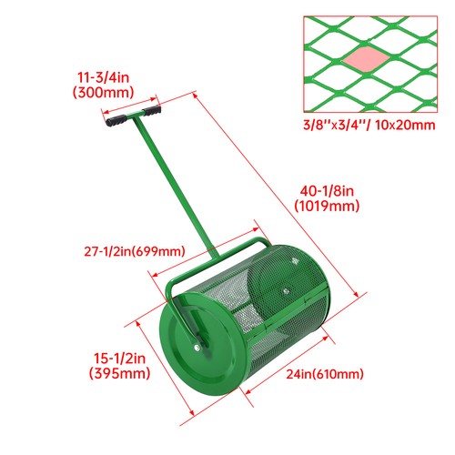 DURAFORCE 24'' Green Peat Moss Compost Spreader Lawn Garden Care Manure Spreaders Roller