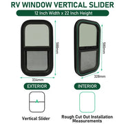 DURAFORCE 2Pack 12 x 22 Wall Vertical Slider RV Window Cargo Trailer W/ Screen & Trim Ring