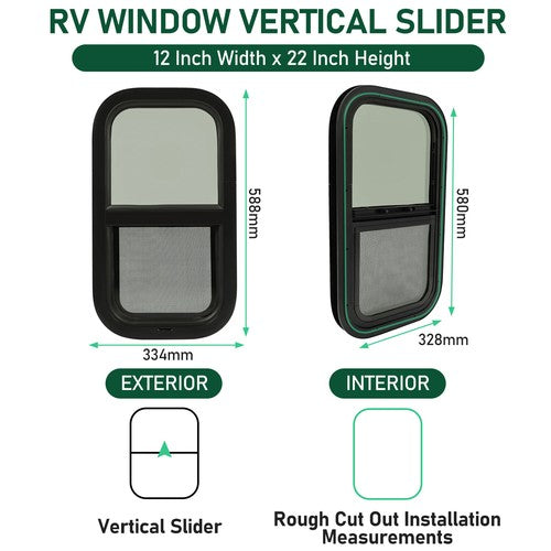 DURAFORCE 2Pack 12 x 22 Wall Vertical Slider RV Window Cargo Trailer W/ Screen & Trim Ring