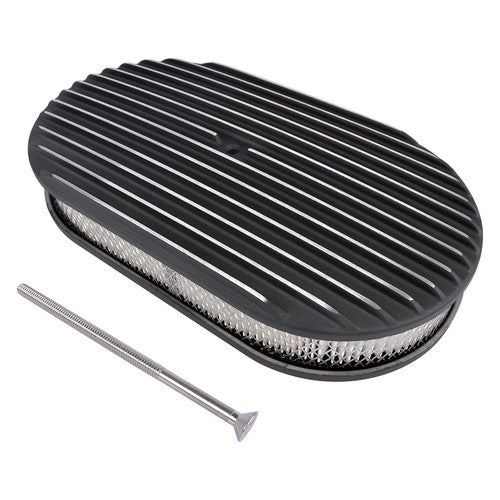 DURAFORCE 15" Oval Full Finned Black Aluminum Air Cleaner Filter For SBC BBC Chevy 350 305