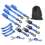 DURAFORCE 4 Pcs Steel Ratchet Strap Blue Fracture Strength 5208lbs 1.6in*15ft with S Hooks