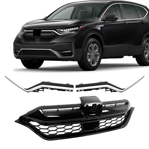 DURAFORCE For Honda CR-V 2020-2022 Plastic Front Bumper Grille w/ 2pcs Chrome Trim Strip