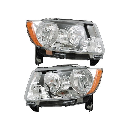 DURAFORCE Halogen Clear Pair Chrome For Jeep Grand Cherokee 11-13 Compass 11-17 Headlights