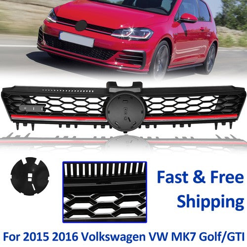 DURAFORCE Front Grille Black w/ Red Trim for 2015 2016 for VW for Volkswagen MK7 Golf GTI