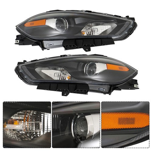 DURAFORCE Fit For Dodge Dart 2013-2016 LH+RH Headlights Replacement Halogen Black Housing