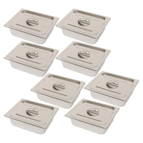 DURAFORCE Restaurant Steam Table Pans 8 Pack 1/2 Size 4 Inch Deep Thickened with Lid