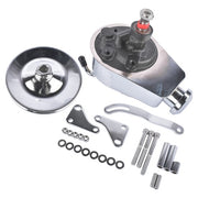 DURAFORCE For Chevy SBC 265 283 Chrome Steel Power Steering Pump With Bracket Kit & Pulley