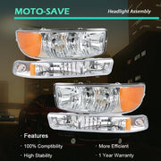 DURAFORCE Pair Set For GMC Sierra 1500 1999-2007 Headlight Replacement Halogen Clear Lens
