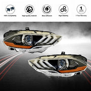 DURAFORCE Black Housing Headlamp Headlight LED DRL LH&RH Pair For Ford Mustang 2018-2020