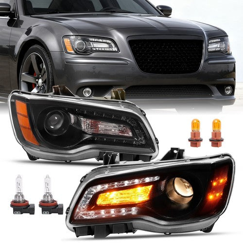 DURAFORCE For 2011 2023 Chrysler 300 Black LED DRL Projector Headlights with Bulbs Left Right