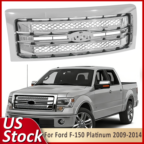 DURAFORCE Front Bumper Upper Grille Chrome For 2009-2014 Ford F150 F-150 Platinum Style