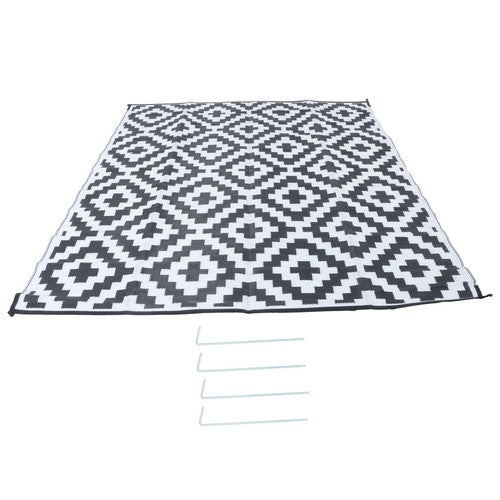 DURAFORCE 8x10ft Waterproof Outdoor Rug Outdoor Plastic Straw Rug For Camping Black&White