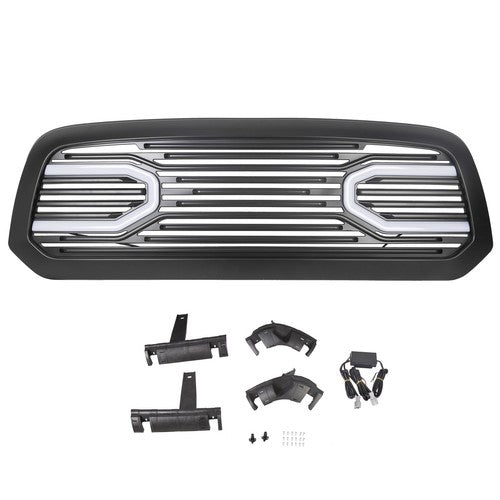 DURAFORCE Front Upper Big Horn Black Grille Shell With Light for 2013-2018 Dodge Ram 1500