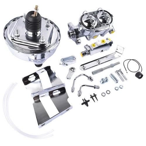 DURAFORCE For Chevy Bel Air Impala 8" Chrome Power Brake Booster Conversion Kit Disc/Drum