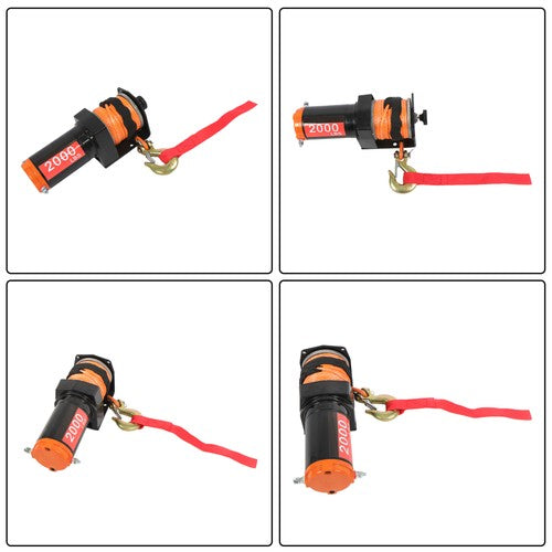 DURAFORCE Electric Winch Black+Orange 2000lbs 12VDC/1.1HP Motor 0.18in*50ft Synthetic Rope
