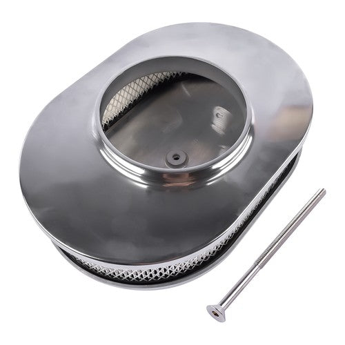 DURAFORCE 12" Oval Fully Finned Polished Aluminum Air Cleaner For Classic Chevy Ford Mopar