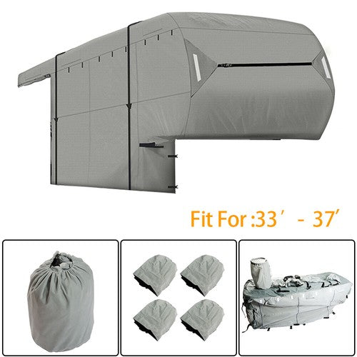 DURAFORCE Waterproof 5TH Wheel RV Camper Motorhome Storage Cover 33'-37' FT with Zipper
