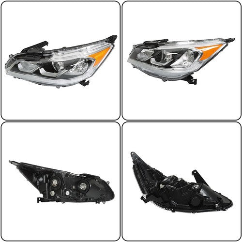 DURAFORCE Halogen W/LED DRL Headlights For 16-17 Honda Accord Chrome Driver+Passenger Pair