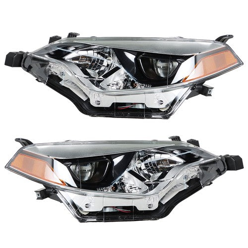 DURAFORCE Halogen Front Headlight Lamps Chrome For Toyota Corolla 2014-16 Left+Right Side