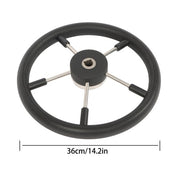 DURAFORCE NEW 5 Spoke 13-7/8 Inch Stainless Steel Yach Steering Wheel with PU Foam（Black）