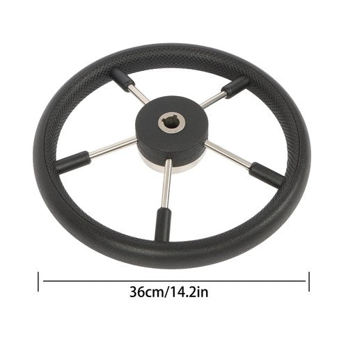 DURAFORCE NEW 5 Spoke 13-7/8 Inch Stainless Steel Yach Steering Wheel with PU Foam（Black）