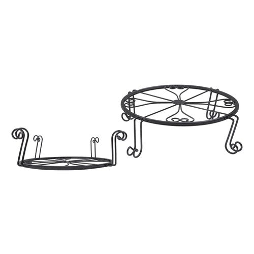 DURAFORCE 2 Pack 10" 12" Metal Plant Stands Outdoor Indoor Round Pot Stand Rustproof Black