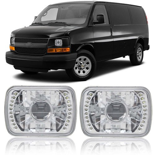 DURAFORCE 7x6 5X7 LED Halo Projector Headlight for Chevy Express Van 1500 2500 3500