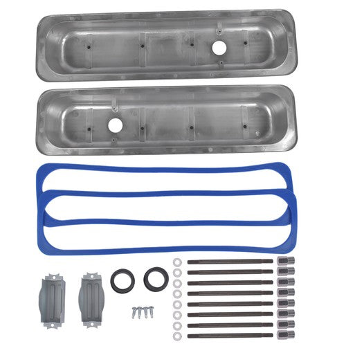 DURAFORCE Finned Polished Aluminum Center Bolt Short Valve Covers For SBC 350 5.7 5.0 V8