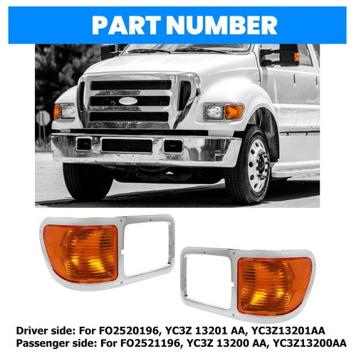 Fit For 00-15 Ford F650 F750 Pair Headlight Bezel Trim Driver Passenger With Bulbs