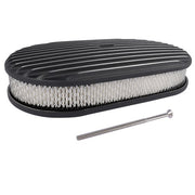 DURAFORCE 15" Oval Full Finned Black Aluminum Air Cleaner Filter For SBC BBC Chevy 350 305