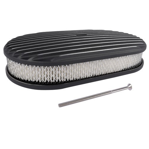 DURAFORCE 15" Oval Full Finned Black Aluminum Air Cleaner Filter For SBC BBC Chevy 350 305