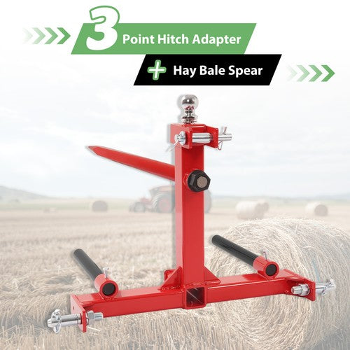 DURAFORCE 3 Point Hay Bale Spear Receiver Hitch Cat 1 Tractor W/Gooseneck Ball 3000 LB