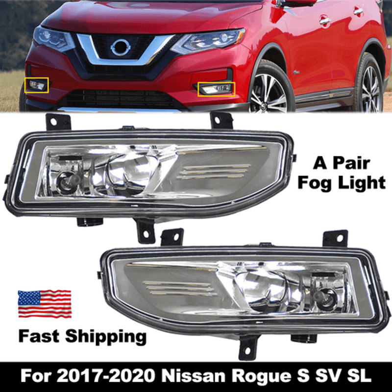 DURAFORCE Pair Fog Light For 2017-2020 Nissan Rogue S SV SL Front Bumper Lamps Left Right