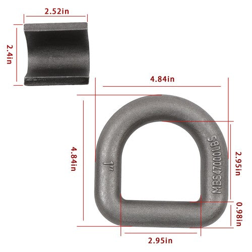 DURAFORCE 2 Pack 1" Weld On Forged D Ring with Welding Clip 47,000 LBS Fracture Strength