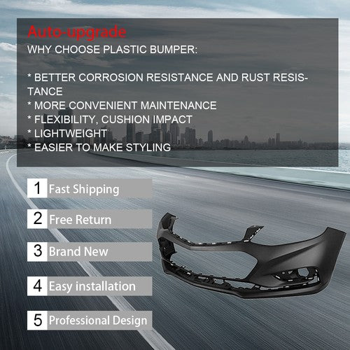 DURAFORCE Front Bumper Cover Fit For 2016-2018 Chevy Cruze w/o Park Assist Black