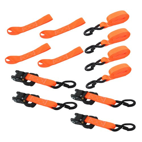 DURAFORCE 4 Pack Steel Ratchet Strap Fracture Strength 5208lbs 1.6in*8ft with S Hooks