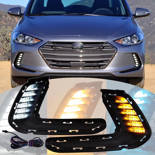 DURAFORCE LED DRL Turn Signal Night Driving Fog Lights Pair for 2016-2018 Hyundai Elantra