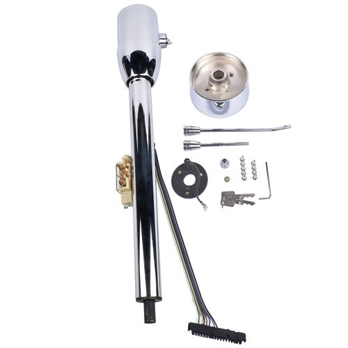DURAFORCE 28" GM Tilt Manual Chrome Floor Shift Steering Column With Key & 9 Bolt adapter