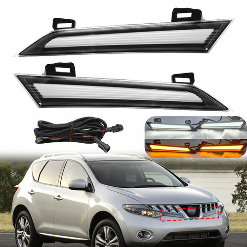 Pair For 2009-2014 Nissan Murano Headlight Reflector Panel W/LED DRL Turn Signal