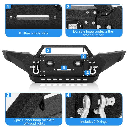 For Toyota Tacoma 2005-15 Front Bumper Steel with Winch Plate LED Lights Skid Plate