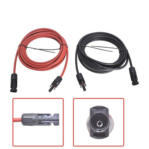 DURAFORCE 1 Pair 12AWG Black + Red Solar Panel Extension Cable Wire Connector