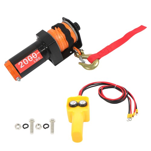 DURAFORCE Electric Winch Black+Orange 2000lbs 12VDC/1.1HP Motor 0.18in*50ft Synthetic Rope