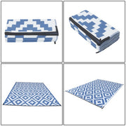 DURAFORCE 9x12ft Waterproof Outdoor Rug Outdoor Plastic Straw Rug Carpet Blue & White