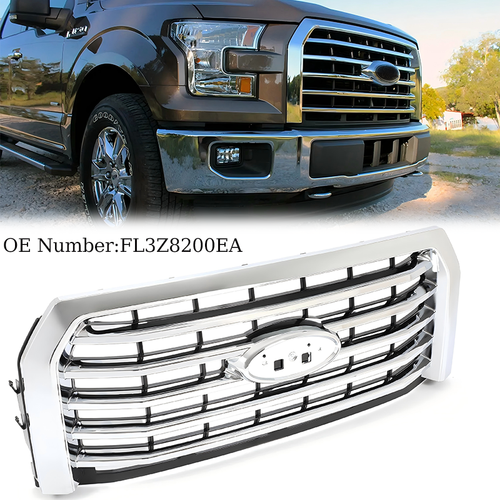 DURAFORCE FL3Z-8200-EA Chrome Front Upper Bumper Grille for Ford F-150 2015-2017