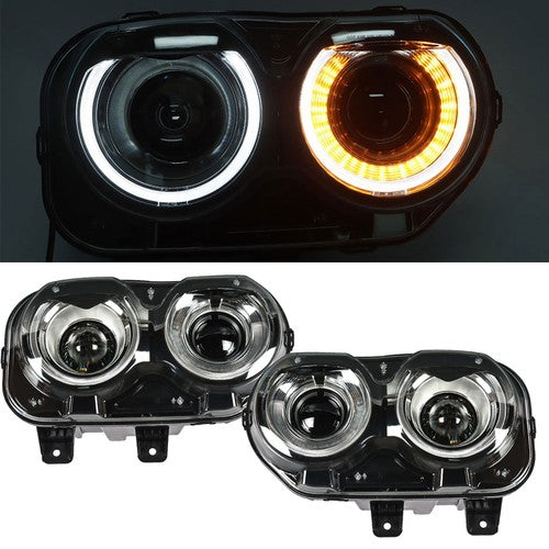 DURAFORCE Pair Set For Dodge Challenger 2015-2018 Headlight Replacement Halogen Clear Lens