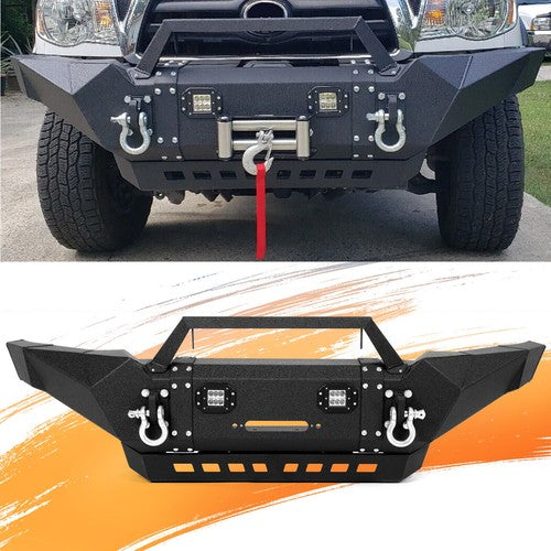 DURAFORCE For Toyota Tacoma 2005-15 Front Bumper Steel with Winch Plate LED Lights Skid Plate