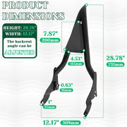 DURAFORCE 28" Passenger Backrest Sissy Bar For Harley CVO Road King Street Glide 2009-2025