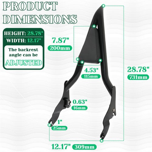 DURAFORCE 28" Passenger Backrest Sissy Bar For Harley CVO Road King Street Glide 2009-2025