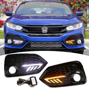 DURAFORCE L+R Fog Lights For 2016-2021 Honda Civic Hatchback DRL LED Daytime Running Lamps